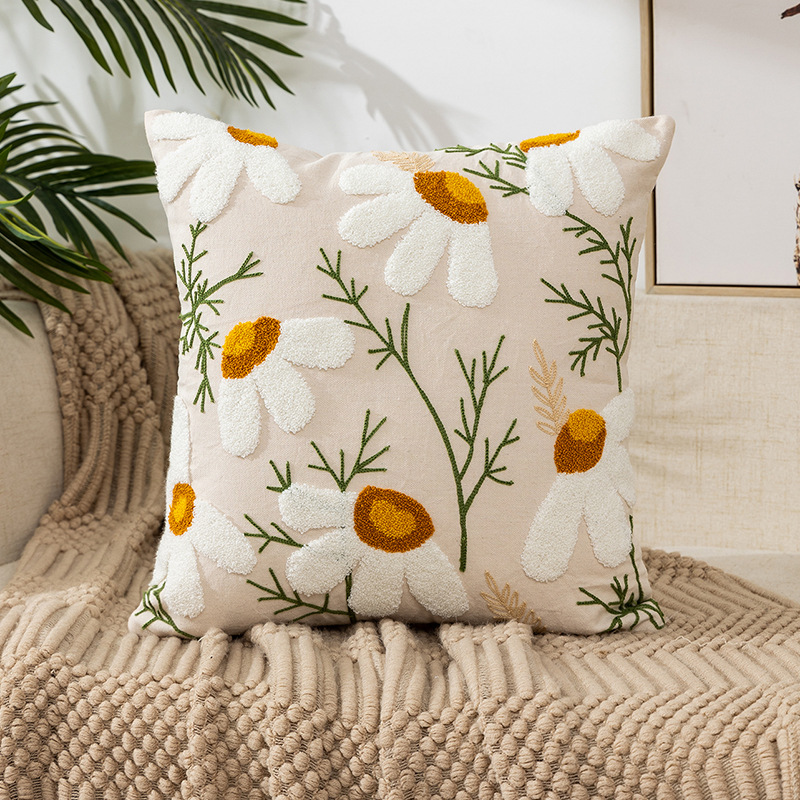 Embroidered Flower Plant Pillow